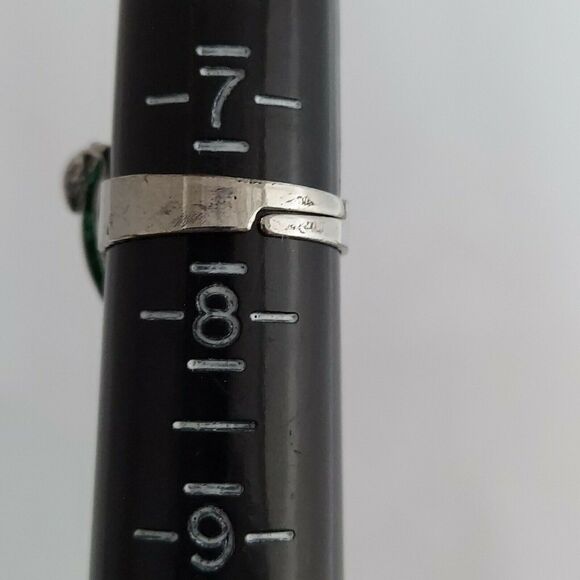 Large Green Strawberry Leaf Cocktail Ring Rhinestone Silver Tone Adjustable 7.5 - Picture 7 of 8